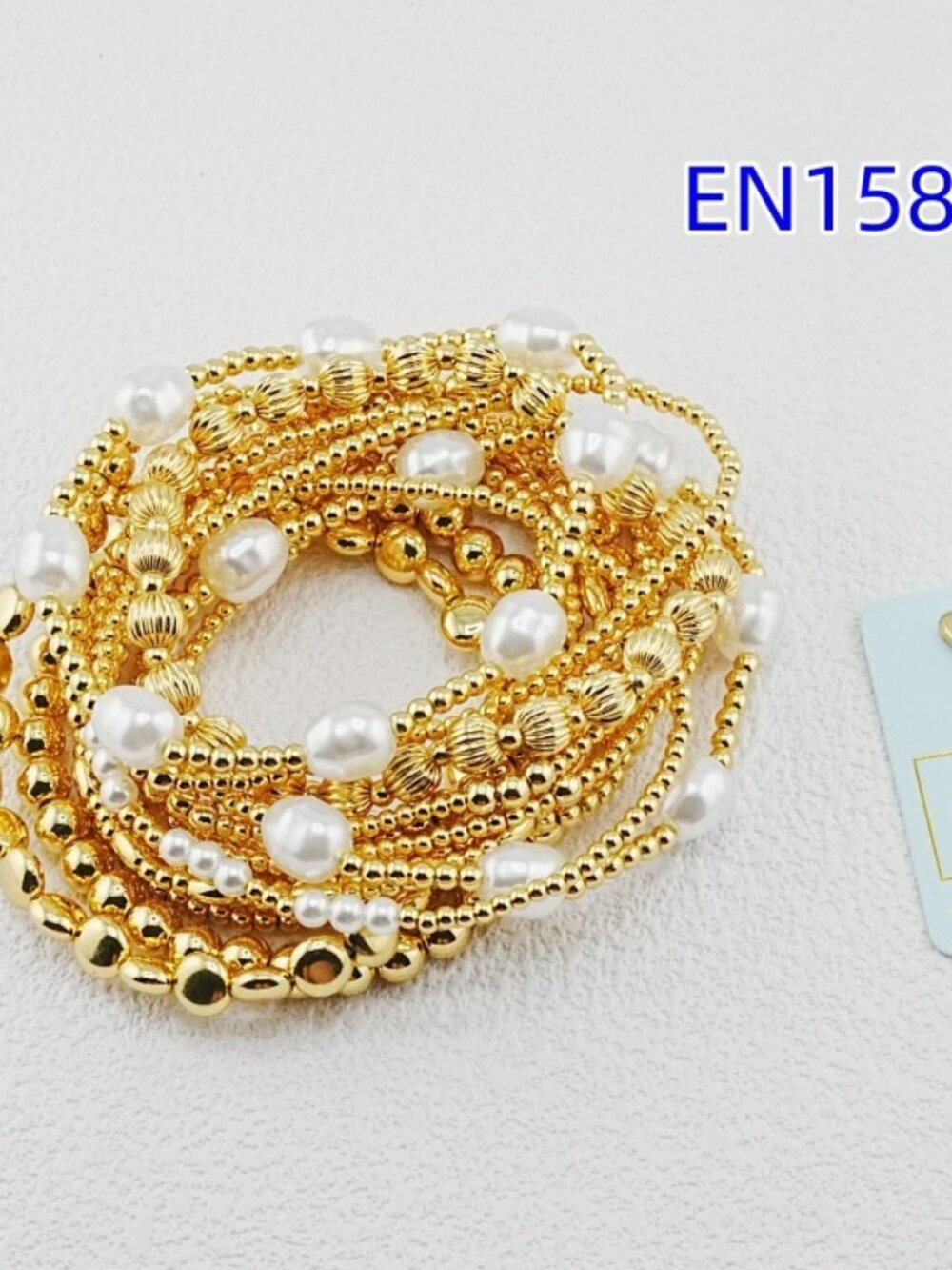 Enewton Gold Beaded White Pearl Bracelet Set
